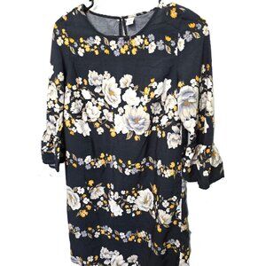 Old Navy Dress Gray Floral Ruffle Bell Sleeves Size Small Boho Cottagecore